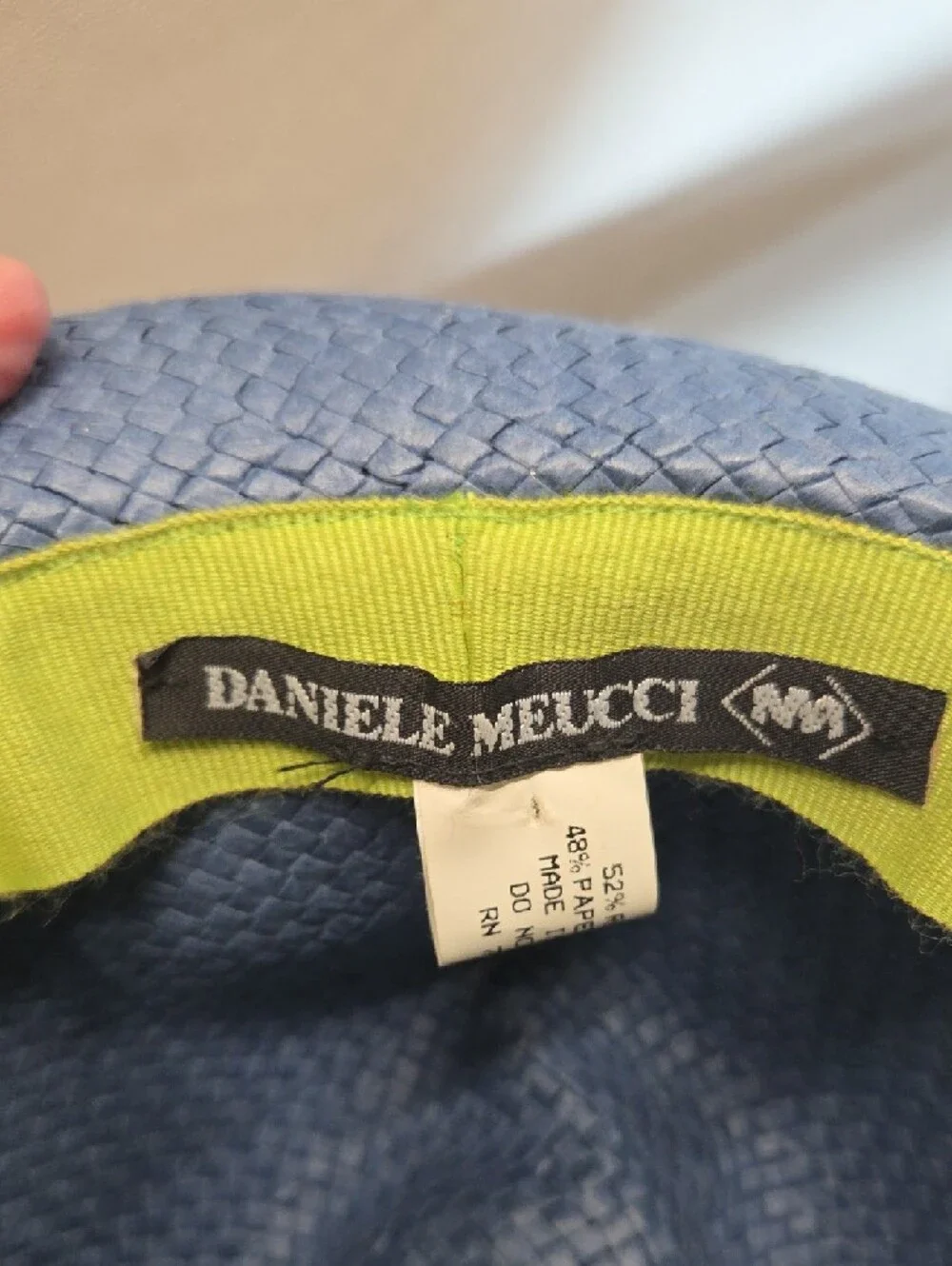 Danielle Meucci Multicolor Crochet Fedora Hat with Lime Trim